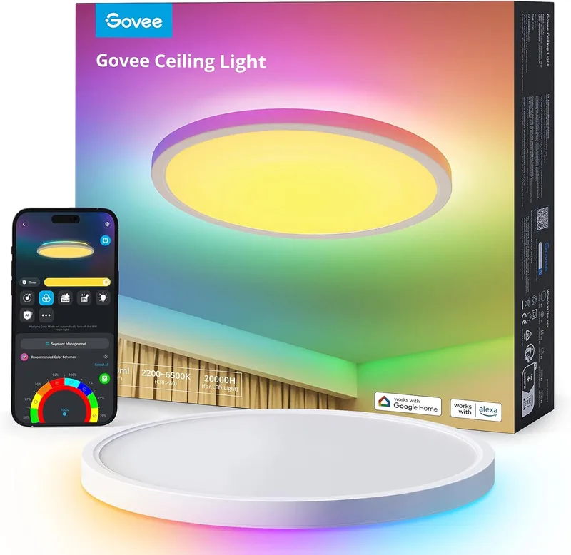 Govee ▫️ Luminária de teto LED RGBIC, 30 cm, Luminária de teto inteligente de 24 W, Luminária LED de teto de 2400 LM com 16 milhões de cores, personalizável (DIY), compatível com Alexa e Google Assistant, iluminação interior para quarto, sala de estar e cozinha