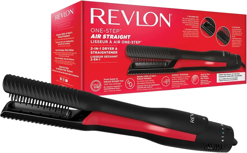 REVLON ▫️ One-Step Air Straight Secador e alisador de ar 2 em 1, para secar e alisar com ar quente sem calor extremo, pinos e placas aquecidos com óleo de argão, RVDR5330E