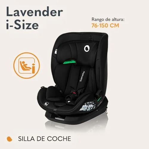 lionelo ▫️ LAVENDER I-SIZE Cadeira de carro para crianças de 76 a 150 cm Em conformidade com a Norma R129 i-Size Montagem virada para a frente com ISOFIX e cinto TT Ajuste do apoio de cabeça (Black Carbon) 2