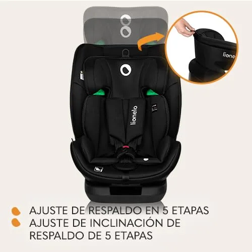 lionelo ▫️ LAVENDER I-SIZE Cadeira de carro para crianças de 76 a 150 cm Em conformidade com a Norma R129 i-Size Montagem virada para a frente com ISOFIX e cinto TT Ajuste do apoio de cabeça (Black Carbon) 5