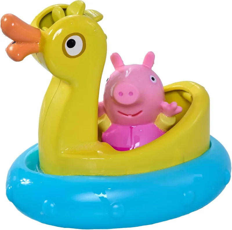 Toomies ▫️ Tomy - Peppa Pig Peppa e Pato Flutuador de Natação - Peppa Pig Water Squirter Brinquedo de Banho e Pato Flutuador com Roda de Água - Brinquedos da Peppa Pig com licença oficial - Peppa Pig Brinquedos de Banho - Peppa Pig Brinquedos de Banho - Peppa Pig Water Squirter e Pato Flutuador com