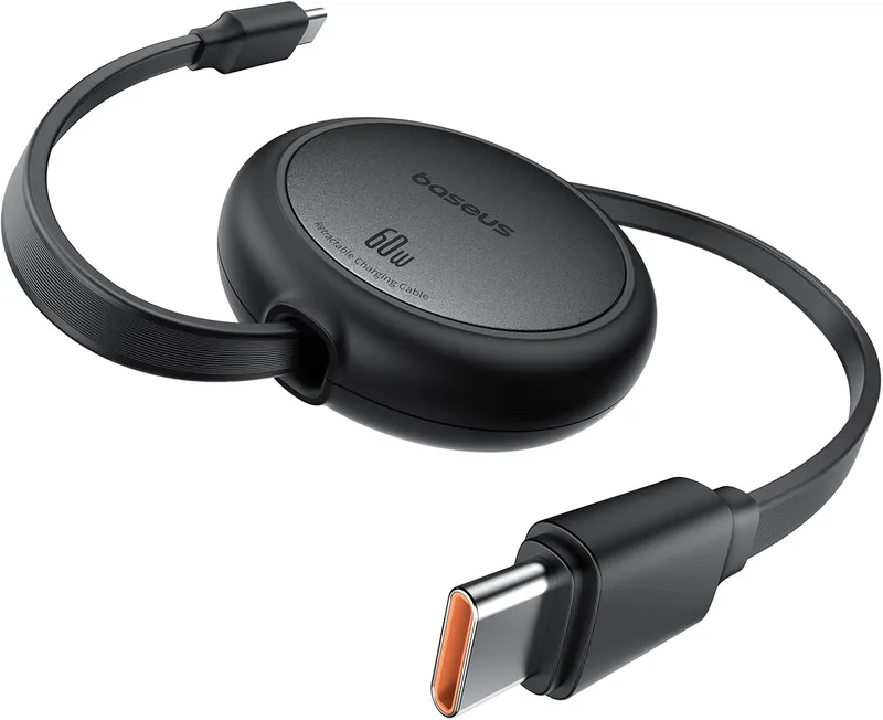 Baseus ▫️ Cabo USB-C 60 W PD 5 A QC 4.0, mini, de carregamento rápido, retrátil, USB-C para USB-C, comprimento pré-definido em 4 níveis, para iPhone 15, Samsung, iPad, fácil de guardar, portátil