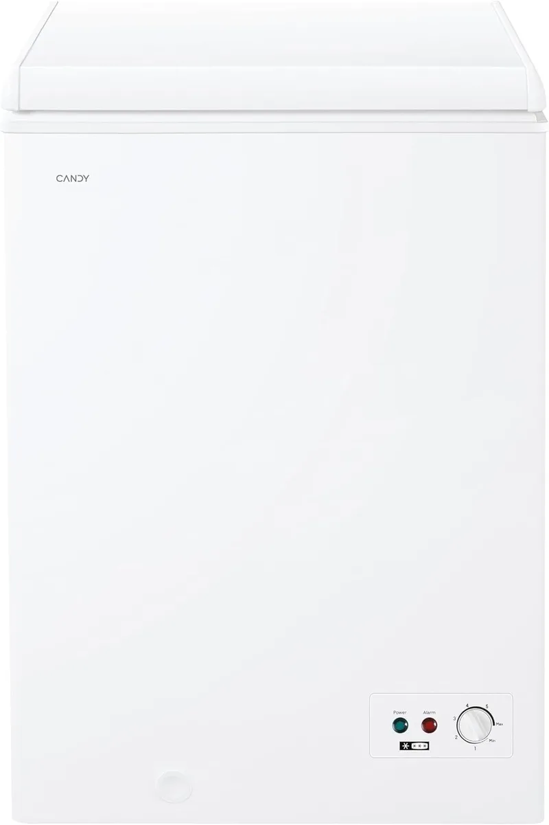 CANDY ▫️ CCHH 100E, arca congeladora horizontal, largura 55cm, 97L, tecnologia estática, 1 cesto, controlo eletrónico externo, indicação da temperatura, alarme de aumento da temperatura, 39DB, branco