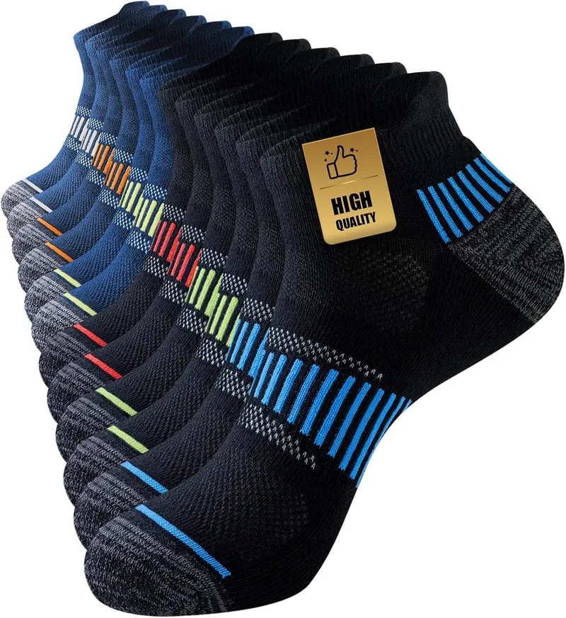 Niorasen ▫️ Meias desportivas para homem, 6 pares, curtas e almofadadas