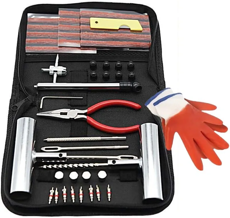 QUNNIE ▫️ Conjunto de reparação de pneus, 48 peças, ferramentas universais de reparação de pneus para reparação de furos e conectores, ferramentas de reparação para automóveis, motos,