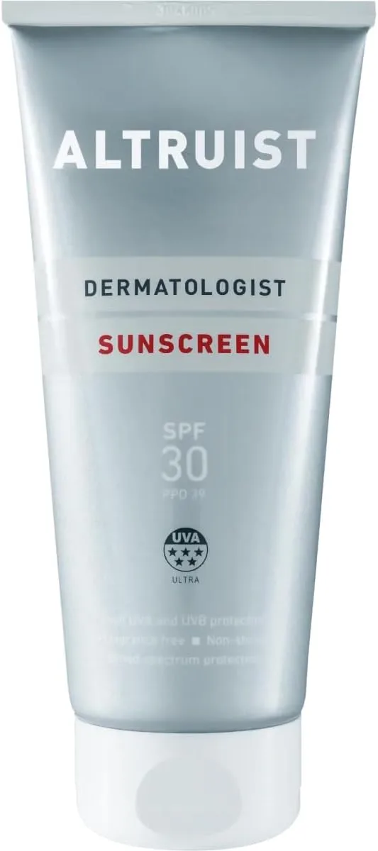 Altruist ▫️ Dermatological Sunscreen SPF 30, 5 estrelas, proteção UVA PPD 39, proteção UVB, sem perfume, vegan, resistente à água, não oleoso, para peles sensíveis, 200 ml