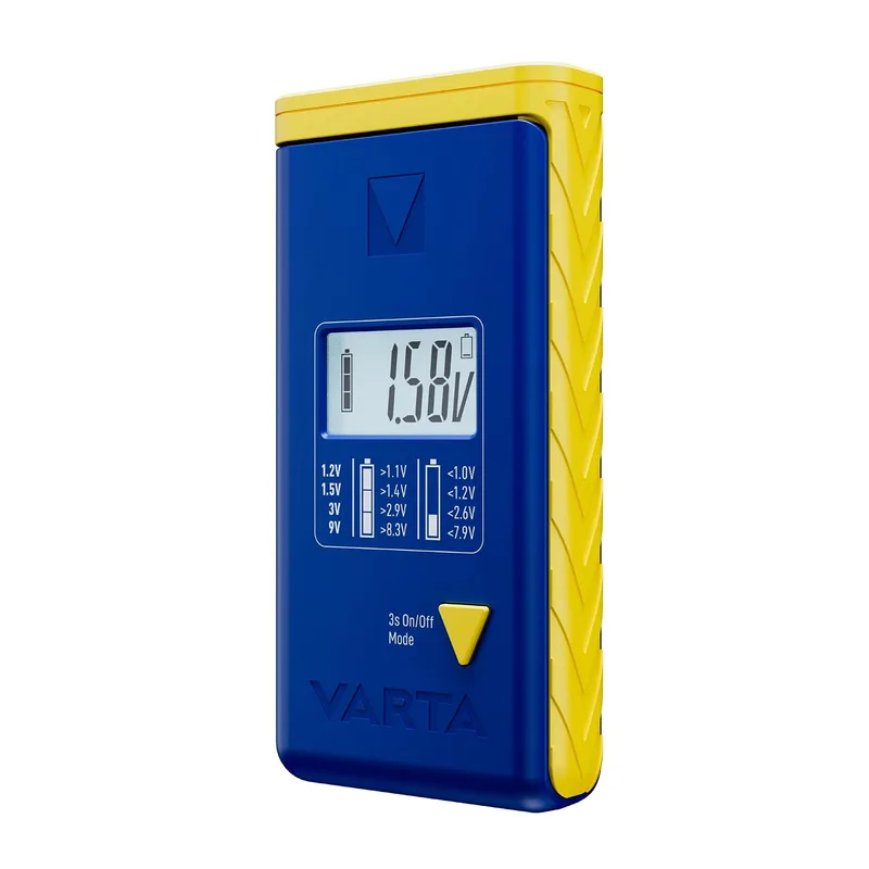Varta ▫️ LCD Testador de pilhas para AA/AAA/C/D/9V e pilhas de botão, 2x LR44 | testador digital de pilhas com indicador de tensão, testador universal para todos os tipos de pilhas