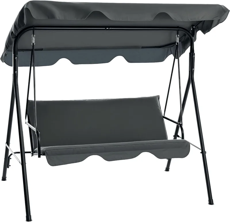 Outsunny ▫️ Baloiço de jardim exterior de 3 lugares baloiço de jardim exterior com teto ajustável e estrutura de aço, para varanda, terraço, pátio, carga 240 kg, 172x110x153 cm, cinzento