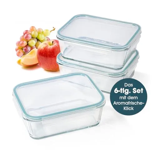 GOURMETmaxx ▫️ Klick-It - Recipientes de vidro para alimentos (3 unidades, 1,6 L, adequados para a máquina de lavar louça, micro-ondas e congelador) 2