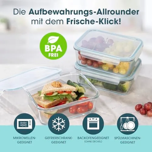 GOURMETmaxx ▫️ Klick-It - Recipientes de vidro para alimentos (3 unidades, 1,6 L, adequados para a máquina de lavar louça, micro-ondas e congelador) 3