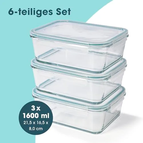 GOURMETmaxx ▫️ Klick-It - Recipientes de vidro para alimentos (3 unidades, 1,6 L, adequados para a máquina de lavar louça, micro-ondas e congelador) 7