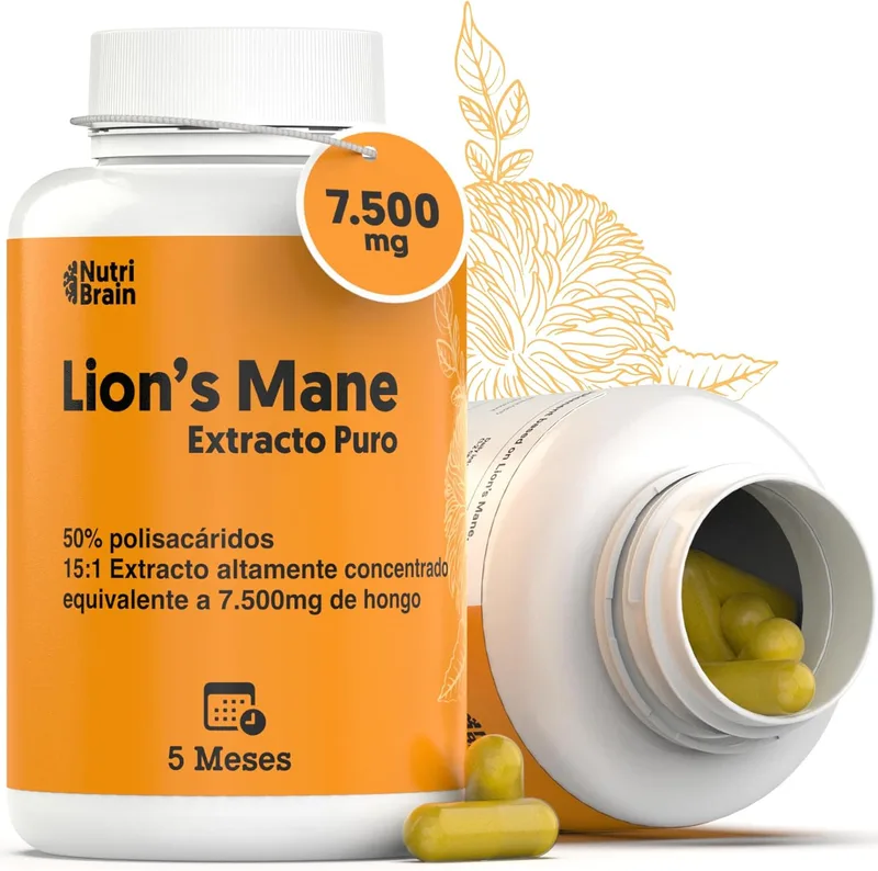 NUTRIBRAIN ▫️ 140ud Lion's Mane Pure 7500mg Ultraconcentrado 50% | NOOTRÓPICO de longa duração: Memória, Concentração e Saúde do Cérebro | Bem-estar Emocional e Gastrointestinal | 100% Corpos de Fruta 15:1