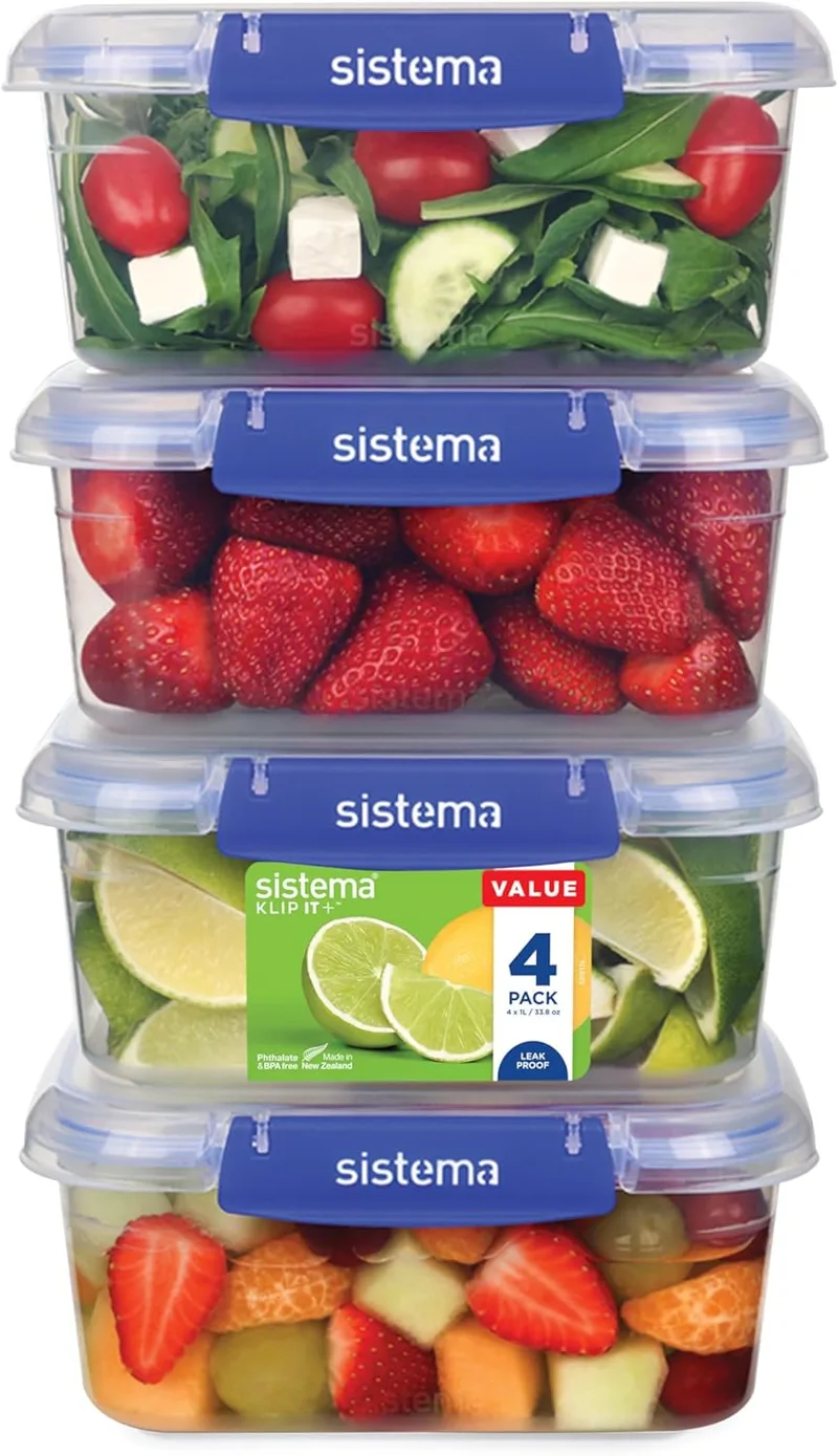 Sistema ▫️ KLIP IT PLUS – recipientes para armazenamento de alimentos | 1 L | Conjunto de 4 recipientes herméticos | Fecho hermético | Clips de fecho fácil
