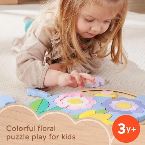 Fisher-Price ▫️ Puzzle de flores, jogo de imitação com 38 blocos de madeira com certificação FSC que ajuda a desenvolver a motricidade, brinquedo ideal para meninos e meninas a partir dos 3 anos, HXT97 3