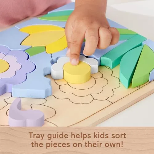 Fisher-Price ▫️ Puzzle de flores, jogo de imitação com 38 blocos de madeira com certificação FSC que ajuda a desenvolver a motricidade, brinquedo ideal para meninos e meninas a partir dos 3 anos, HXT97 5