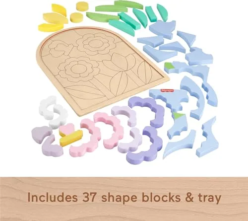 Fisher-Price ▫️ Puzzle de flores, jogo de imitação com 38 blocos de madeira com certificação FSC que ajuda a desenvolver a motricidade, brinquedo ideal para meninos e meninas a partir dos 3 anos, HXT97 6