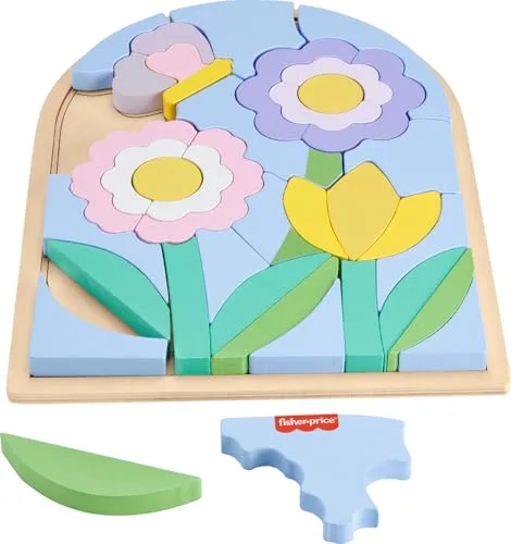 Fisher-Price ▫️ Puzzle de flores, jogo de imitação com 38 blocos de madeira com certificação FSC que ajuda a desenvolver a motricidade, brinquedo ideal para meninos e meninas a partir dos 3 anos, HXT97 7