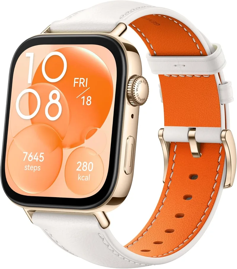 Huawei ▫️ Watch FIT 3 Ecrã AMOLED de 1,82 polegadas, design ultrafino, chamadas por Bluetooth, até 10 dias de autonomia, compatível com Android e iOS, branco couro