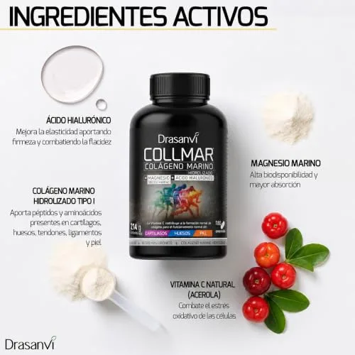 Drasanvi ▫️ COLÁGENO HIDROLISADO com Ácido Hialurónico, Magnésio e Vitamina C Natural - Ossos e Articulações - Colagénio Marinho 3 900 mg/dia | 186 comprimidos = 31 dias | Sabor a Baunilha 4