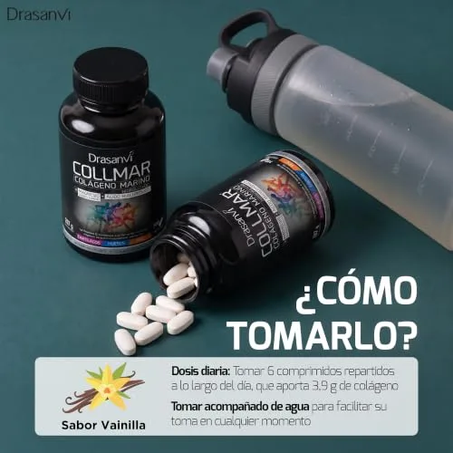 Drasanvi ▫️ COLÁGENO HIDROLISADO com Ácido Hialurónico, Magnésio e Vitamina C Natural - Ossos e Articulações - Colagénio Marinho 3 900 mg/dia | 186 comprimidos = 31 dias | Sabor a Baunilha 5