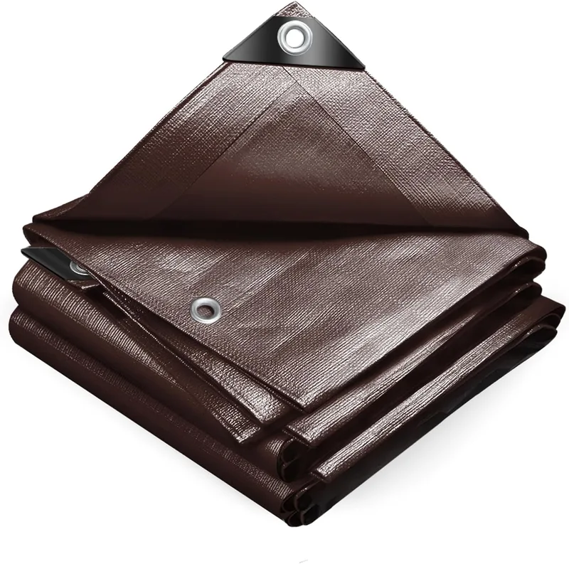 VOUNOT ▫️ ® Lona impermeável para exterior 3x5m, Lona reforçada PE 240 g/m² Proteção UV, com ilhós de aço inoxidável para lenha, mobiliário, jardim, piscina, veículos, castanho