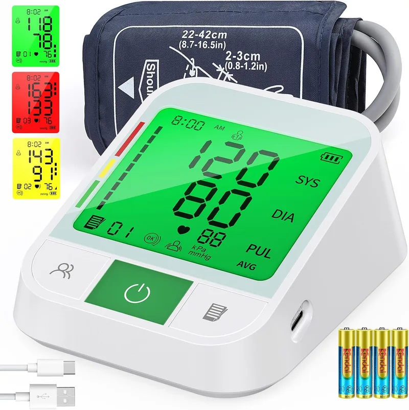 KKmier ▫️ Aparelho de medição da tensão arterial digital para o braço, aparelho de medição da tensão arterial para o braço com braçadeira XL para o braço 22-42 cm, ecrã LCD grande para 2 utilizadores x 120 memórias