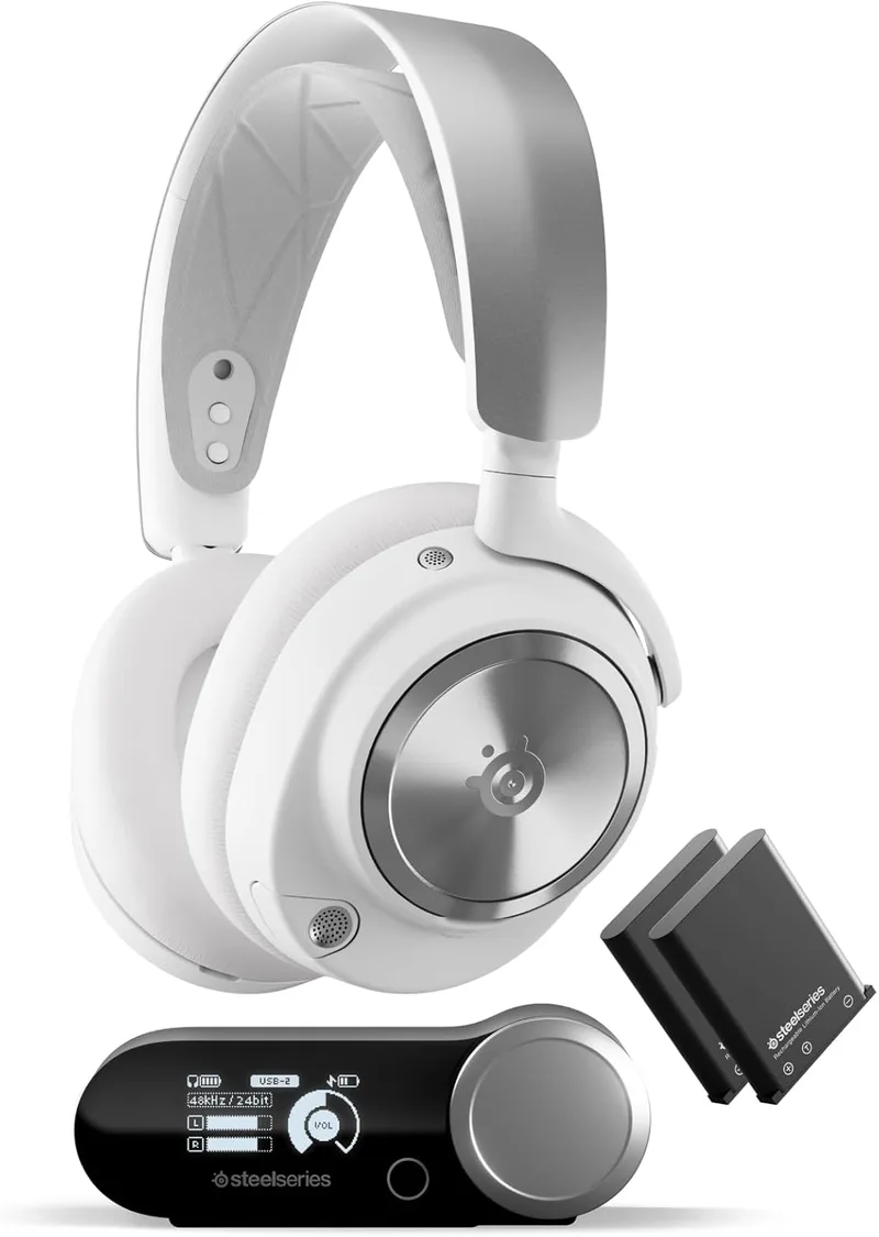 SteelSeries ▫️ Arctis Nova Pro Wireless Branco - Auscultadores de jogos sem fios compatíveis com várias plataformas - Altifalantes magnéticos de neodímio - Supressão de ruído - Infinity Power System - PC, PS5, Switch 2, Telemóvel