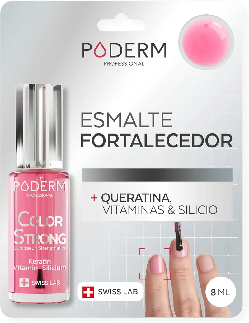 PODERM ▫️ Esmalte Fortalecedor de Unhas - Brilhante | Repara e fortalece unhas danificadas e enfraquecidas por esmaltes semipermanentes | Biotina, silício e queratina | Desenvolvido por um podólogo na Suíça