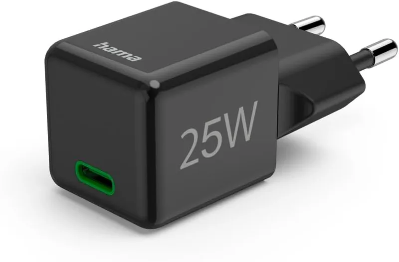 Hama ▫️ Carregador rápido, USB-C, PD/Qualcomm®, Super Mini Carregador, 25 W, Preto