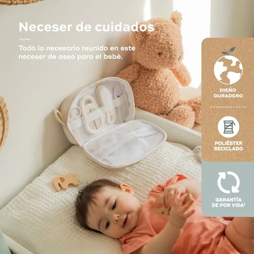 Babymoov ▫️ Kit de cuidados para o bebé, compacto, portátil, desde o nascimento, 9 acessórios essenciais, incluindo escova de cabelo, termómetro digital, termómetro de banho e cortador de unhas, bege 2