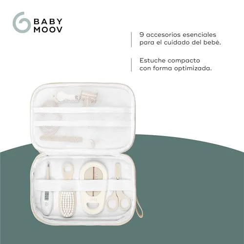 Babymoov ▫️ Kit de cuidados para o bebé, compacto, portátil, desde o nascimento, 9 acessórios essenciais, incluindo escova de cabelo, termómetro digital, termómetro de banho e cortador de unhas, bege 3
