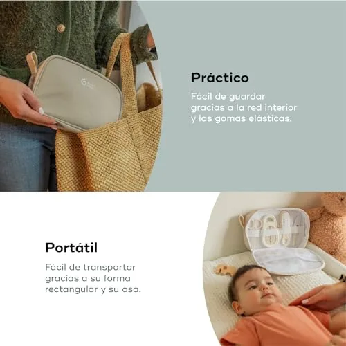 Babymoov ▫️ Kit de cuidados para o bebé, compacto, portátil, desde o nascimento, 9 acessórios essenciais, incluindo escova de cabelo, termómetro digital, termómetro de banho e cortador de unhas, bege 5