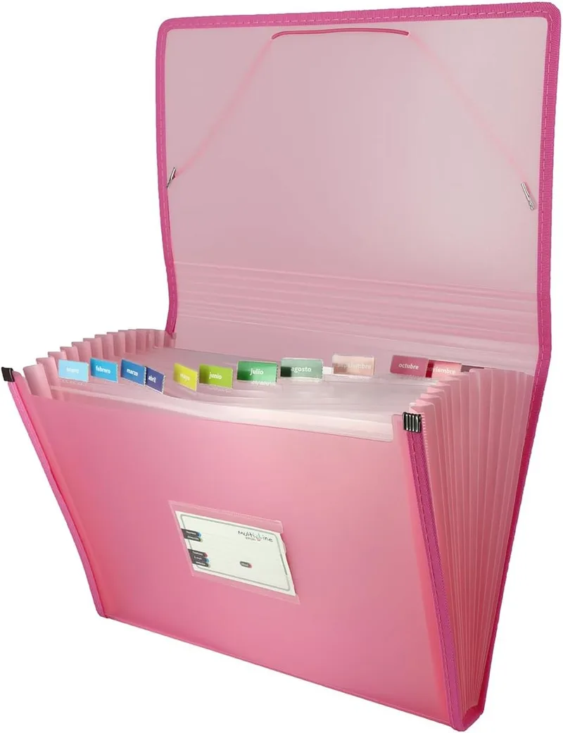 Grafoplas ▫️ Pasta de arquivo, rosa pastel, tamanho Folio, 13 compartimentos em forma de fole, inclui etiqueta para visores e cartões, capas impermeáveis de plástico, Multiline