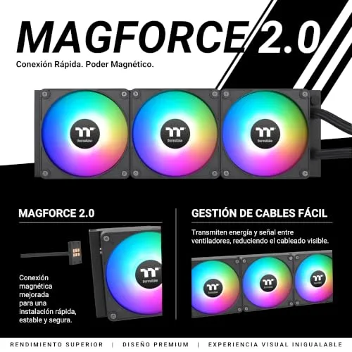 Thermaltake ▫️ TH360 V2 Ultra EX ARGB | Sistema de refrigeração líquida AIO para CPU de 360 mm | Ecrã LCD IPS de 2,1” | MagForce 2.0 com 3 ventoinhas CT120 ARGB PWM | Intel LGA1700/1851, AMD AM4/AM5 | Preto 3
