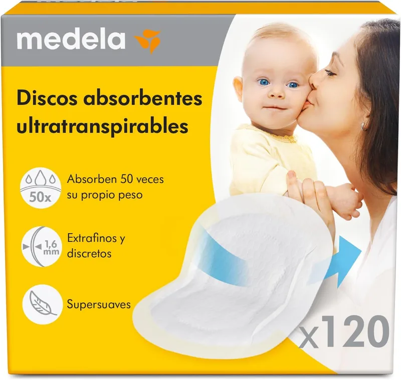Medela ▫️ Discos absorventes respiráveis design discreto para uma utilização confortável, embalagem de 120, Exclusivo na Amazon