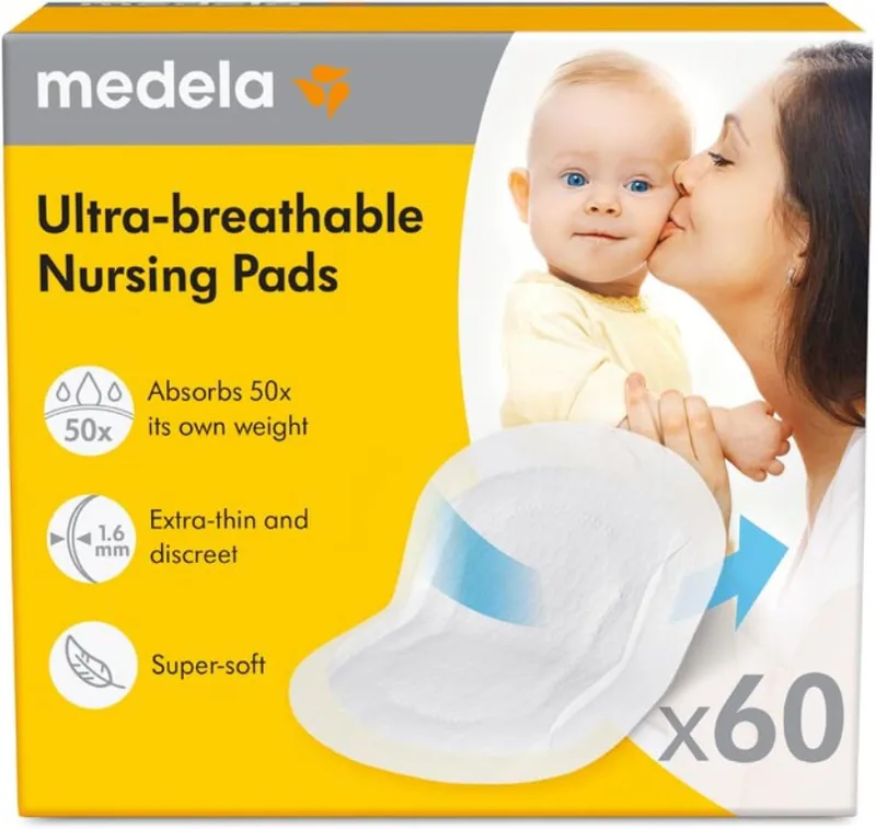 Medela ▫️ Discos absorventes respiráveis para a amamentação, com um design discreto para uma utilização confortável, embalagem de 60 unidades