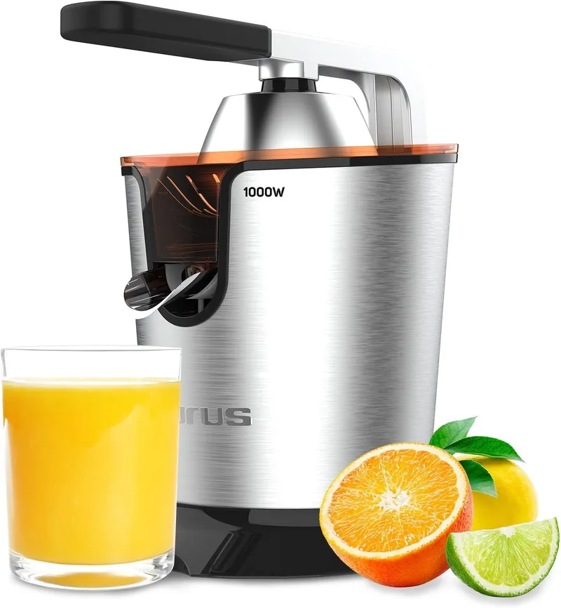 Taurus ▫️ Espremedor de sumos elétrico de braço Easy Press 1000 Legend, 1000 W, vertedor contínuo sem gotejamento, cone para todos os citrinos, filtro de polpa ajustável, reservatório de 650 ml, sem BPA, antideslizante, lavável na máquina de lavar louça
