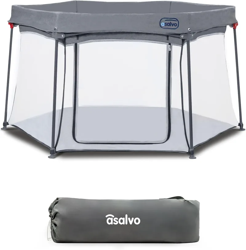 Asalvo ▫️ LUXEMBURGO Cercadinho dobrável quadrado para bebé 150x150 cm, Cercadinho para bebé com rede respirável, Cercadinho para bebé, bolsa de transporte, fácil de montar e desmontar, cinzento Luxemburgo