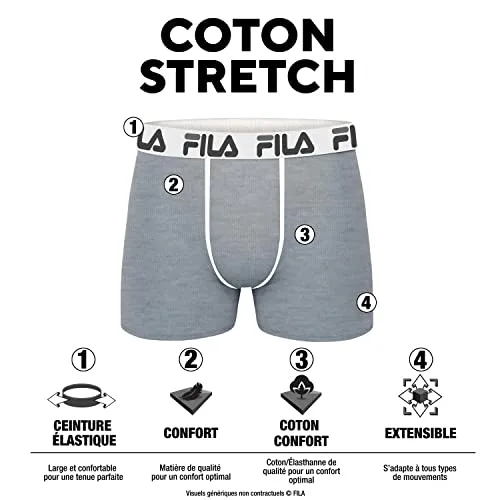 FILA ▫️ Cuecas Boxer de Algodão para Homem, Roupa Interior Masculina, Elásticas, Malha Ventilada (Conjunto de 4) 2