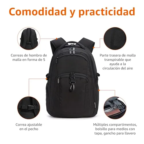 Amazon Basics ▫️ Mochila de viagem para portátil de 17 polegadas / 43,1 cm, Preta 2