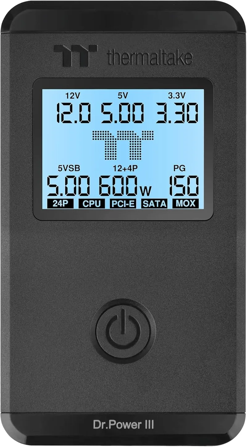 Thermaltake ▫️ Dr. Power III ATX - Testador de fonte de alimentação/compatível com ATX12V v3.1 com conector PCIe de 12 + 4 pinos/saída de tensão para +12 V, 5 V, 3,3 V e +5 Vsb, AC-069-OO1NAN-A1