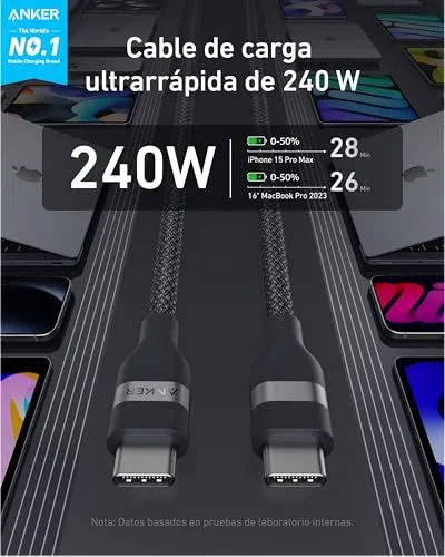 Anker ▫️ Cabo USB-C para USB-C de 240 W, trançado e reciclado, 0,9 m 2