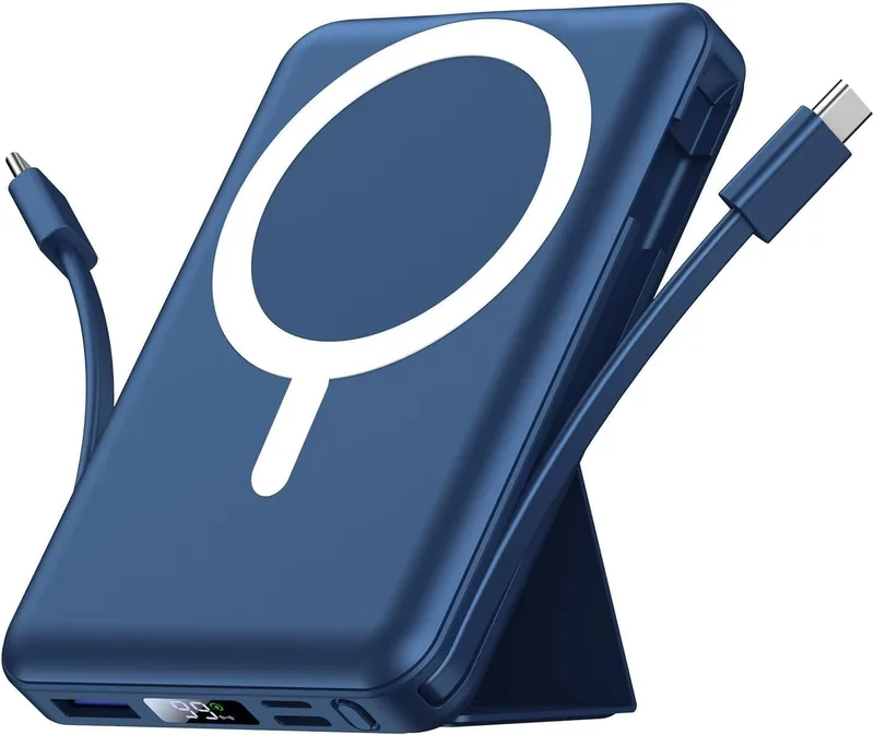 Azmuth ▫️ para Magsafe Powerbank, Bateria Externa de 10 000 mAh com Carregamento Rápido, Azul | Carregador Portátil Power Bank Magnético com Ecrã LED, Cabo USB-C,Bateria portátil para iPhone 17/16/15/14/13/12/Pro MAX