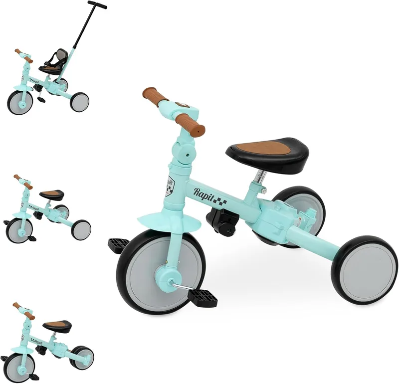 Interbaby ▫️ Triciclo para bebé 5 em 1 Triciclo para bebé 5 em 1 Triciclo para bebé de 1 ano convertível em bicicleta sem pedais | Bicicleta e triciclo para bebé de 1 a 5 anos | Ajustável, transformável e estável (verde)