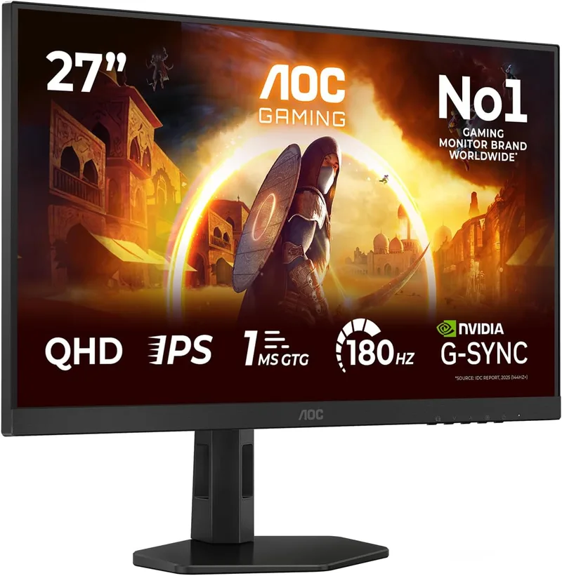 AOC ▫️ Monitor para jogos Q27G4XD de 27 polegadas, painel IPS rápido de 180 Hz, 0,5HDR400, sincronização adaptável, compatível com G-Sync, altura ajustável, (2560x1440 HDMI 2X 2.0 DP 1x 1.4) Preto