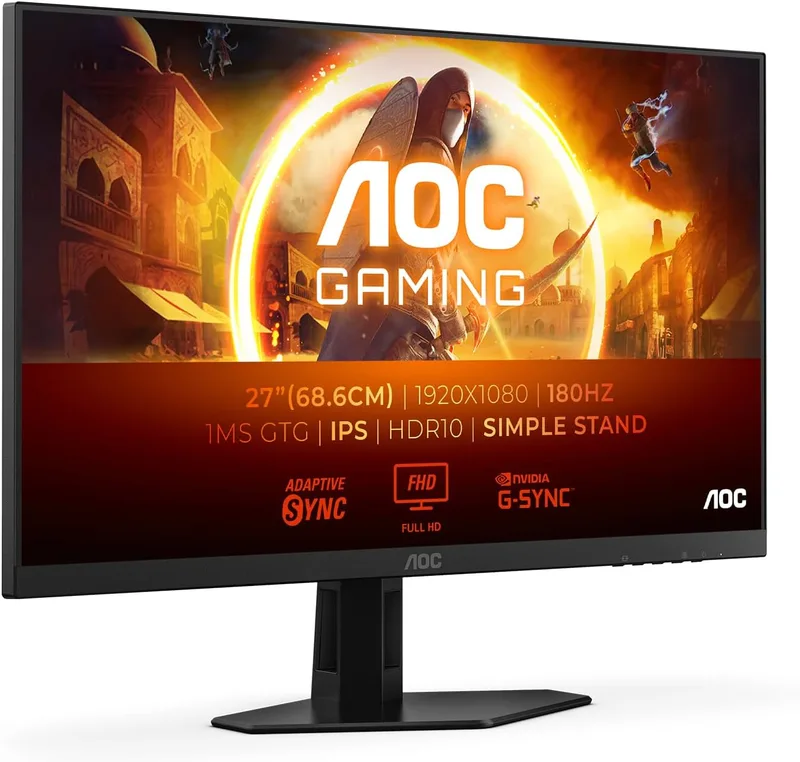 AOC ▫️ Monitor para jogos 27G4XED de 27 polegadas, painel IPS rápido de 180 Hz, 0,5HDR10, sincronização adaptativa, compatível com G-Sync, altifalantes, (1920x1080 HDMI 2X 2.0 DP 1x 1.4) Preto