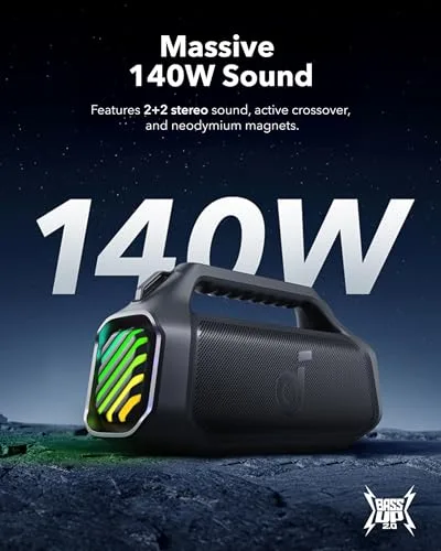 Soundcore ▫️ Boom 2 Plus da Anker – Altifalante Bluetooth potente de 140 W, IPX7 3