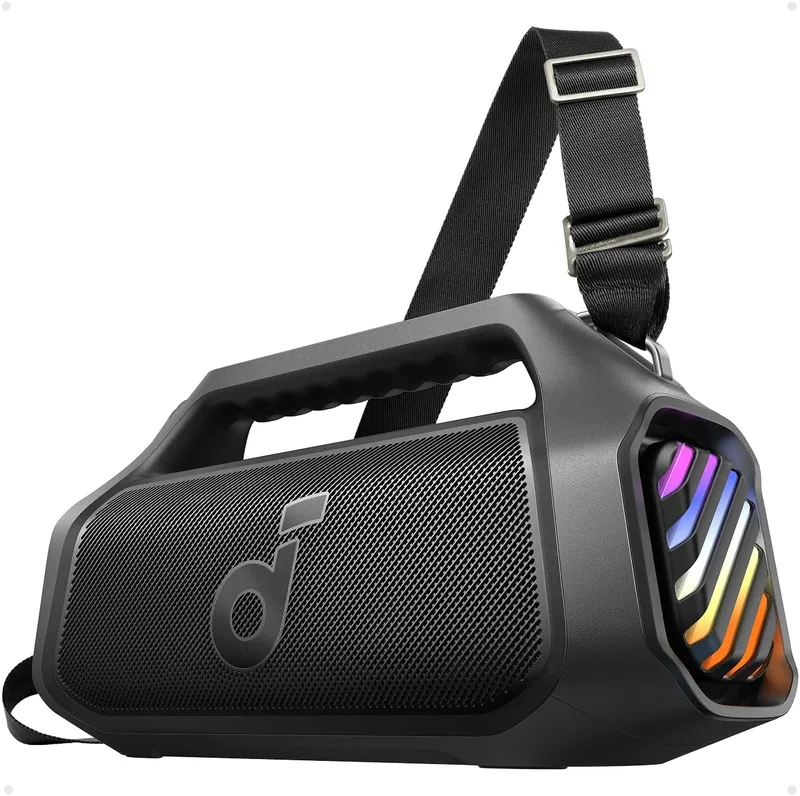 Soundcore ▫️ Boom 2 Plus: Altifalante Bluetooth potente, 140 W com 2+2 canais estéreo, BassUp 2.0, carregamento rápido de 30 W, 20 h de autonomia, IPX7, flutuante, luzes RGB, USB-C, EQ personalizado, Bluetooth 6.0