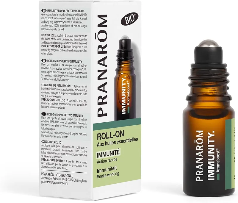 PRANAROM ▫️ Aromaboost Immunity Bio - Roll-on Olfativo - Apoio ao Sistema Imunitário e Redução da Fadiga Física - Ação Imediata - Óleo Essencial Biológico de Ravintsara - 5ml