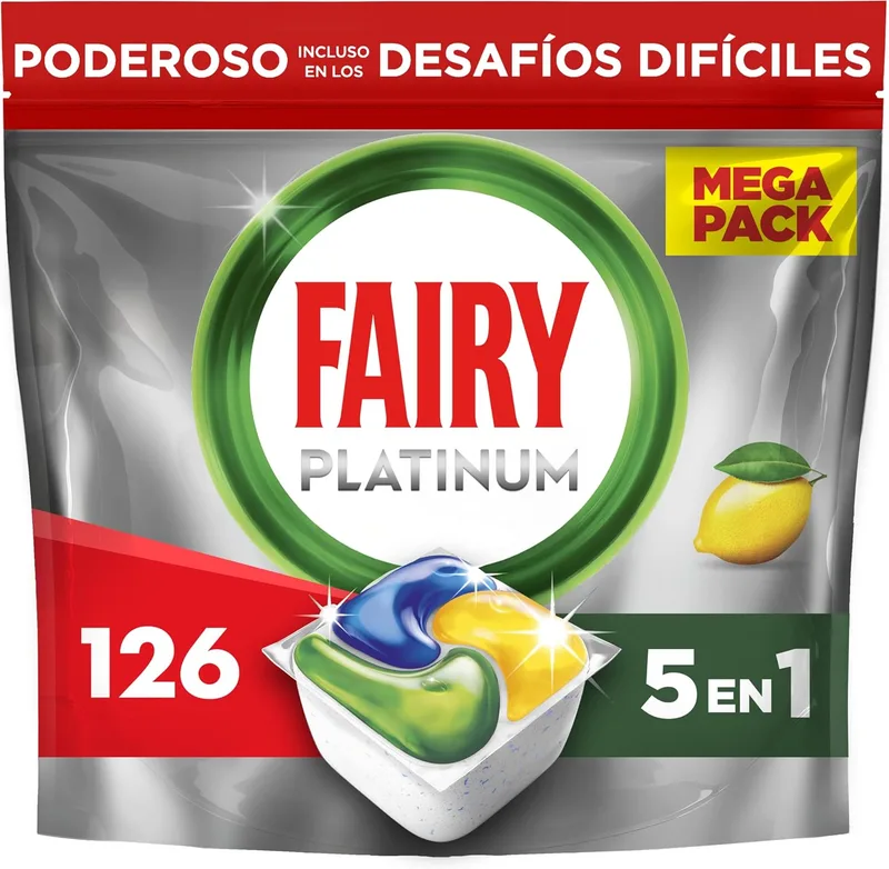 FAIRY ▫️ Platinum Lemon, Cápsulas multifuncionais para máquina de lavar loiça, 126 cápsulas, para os resíduos mais difíceis, limpa até a gordura dos filtros,